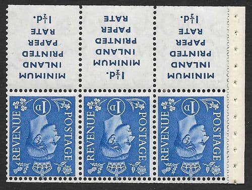 QB18a SG504dw 1d Light Ultramarine George VI Stamp Booklet Pane Perf I Unmounted Mint (Stock P0077)