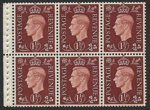 QB21 SG464c 1½d Red-Brown George VI Stamp Booklet Pane Perf P Unmounted Mint (Stock P0018)