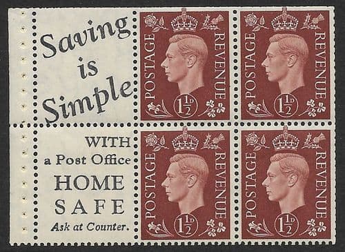 QB23 (10) SG464b 1½d Red-Brown George VI Stamp Booklet Pane Perf P MOUNTED MINT (Stock P0020)