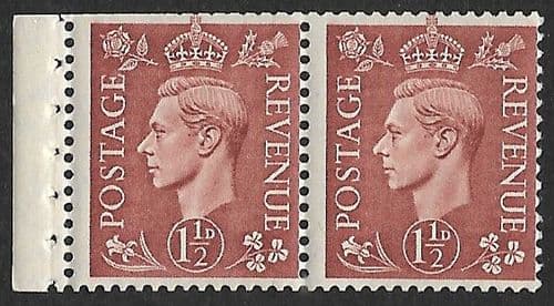 QB25 SG487b 1d Light Red-Brown George VI Stamp Booklet Pane Perf E Unmounted Mint (Stock P0030)