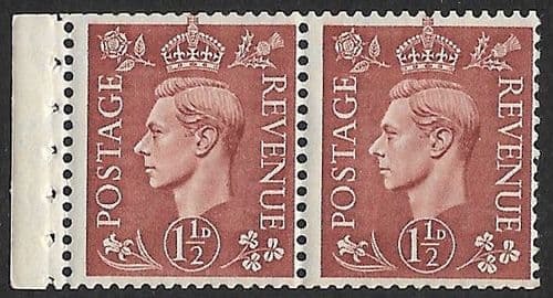 QB25 SG487b 1d Light Red-Brown George VI Stamp Booklet Pane Perf E Unmounted Mint (Stock P0031)