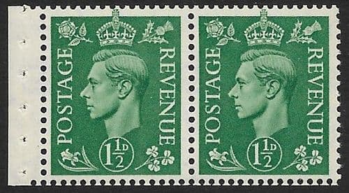 QB28 SG505d 1½d Pale Green George VI Stamp Booklet Pane Perf E Unmounted Mint (Stock P0055)