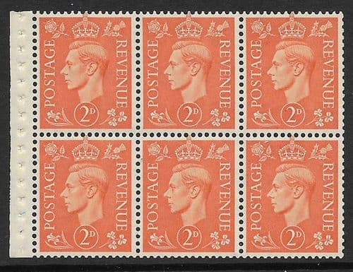 QB30 SG488e 2d Pale Orange George VI Stamp Booklet Pane Perf I Unmounted Mint (Stock P0072)