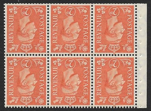 QB30a SG488ew 2d Pale Orange George VI Stamp Booklet Pane Perf I Unmounted Mint (Stock P0058)