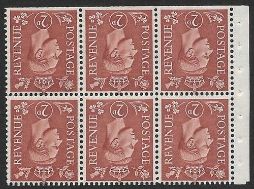 QB31a SG506dw 2d Pale Red-Brown George VI Stamp Booklet Pane Perf I Unmounted Mint (Stock P0024)
