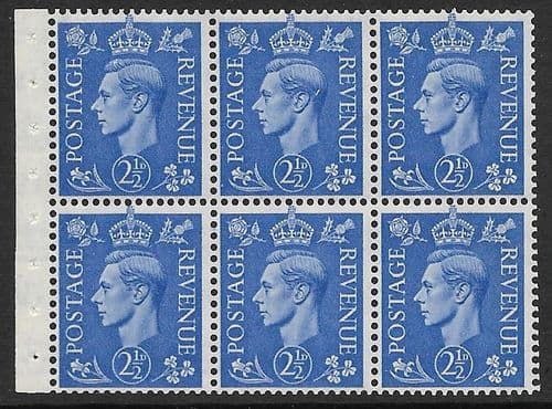 QB33 SG489f 2½d Light Ultramarine George VI Stamp Booklet Pane Perf I MOUNTED MINT (Stock P0068)