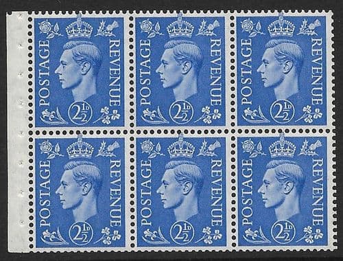 QB33 SG489f 2½d Light Ultramarine George VI Stamp Booklet Pane Perf Ie Unmounted Mint (Stock P0061)