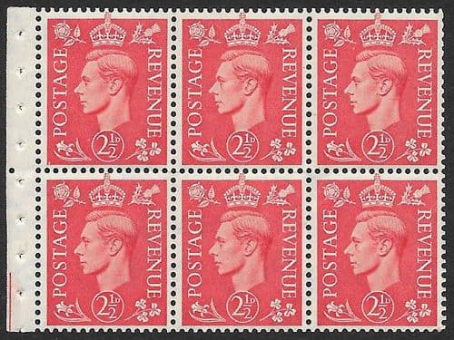 QB34 SG507c 2½d Pale Scarlet George VI Stamp Booklet Pane Perf I Unmounted Mint (Stock P0006)