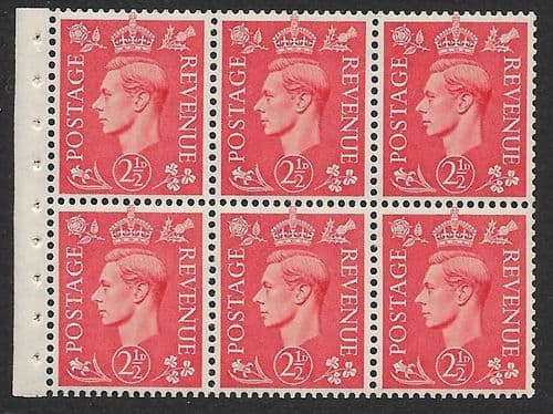 QB34 SG507c 2½d Pale Scarlet George VI Stamp Booklet Pane Perf I Unmounted Mint (Stock P0008)