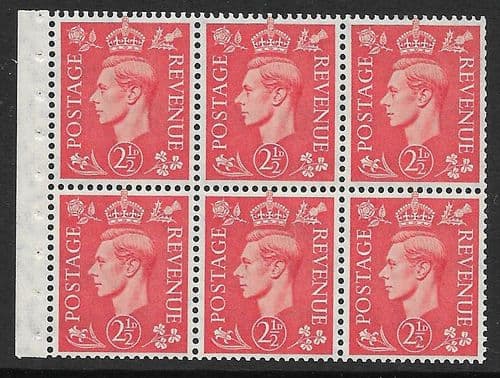 QB34 SG507c 2½d Pale Scarlet George VI Stamp Booklet Pane Perf I Unmounted Mint (Stock P0065)
