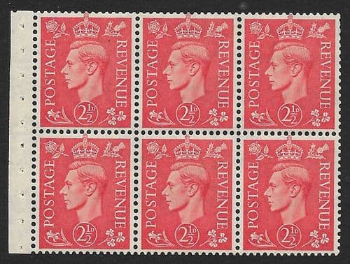 QB34 SG507c 2½d Pale Scarlet George VI Stamp Booklet Pane Perf Ie Unmounted Mint (Stock P0047)