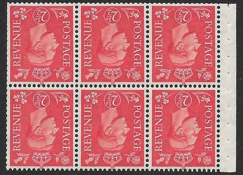 QB34a SG507cw 2½d Pale Scarlet George VI Stamp Booklet Pane Perf I Unmounted Mint (Stock P0025)