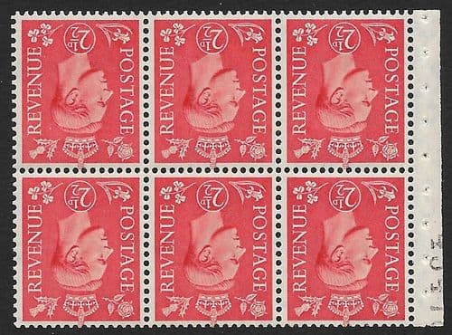 QB34a SG507cw 2½d Pale Scarlet George VI Stamp Booklet Pane Perf I Unmounted Mint (Stock P0048)