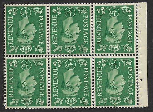 QB4a SG485cw ½d Pale Green King George VI Stamp Booklet Pane Perf BP Unmounted Mint (Stock P0004)