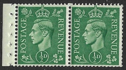 QB6 SG485e ½d Pale Green George VI Stamp Booklet Pane Perf E Unmounted Mint (Stock P0026)