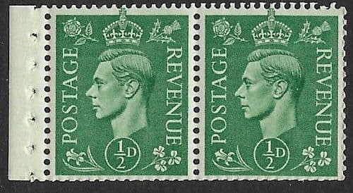QB6 SG485e ½d Pale Green George VI Stamp Booklet Pane Perf E Unmounted Mint (Stock P0027)