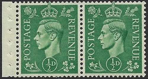 QB6 SG485e ½d Pale Green George VI Stamp Booklet Pane Perf E Unmounted Mint (Stock P0071)