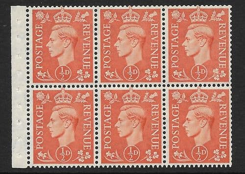 QB7 SG503d ½d Pale Orange George VI Stamp Booklet Pane Perf I Unmounted Mint (Stock P0043)