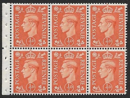 QB7 SG503d ½d Pale Orange George VI Stamp Booklet Pane Perf Ie Unmounted Mint (Stock P0010)