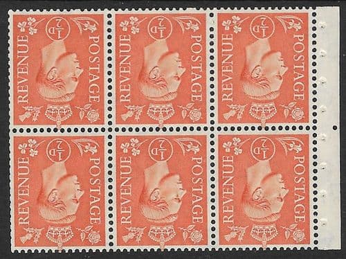 QB7a SG503d ½d Pale Orange George VI Stamp Booklet Pane Perf Ie Unmounted Mint (Stock P0069)