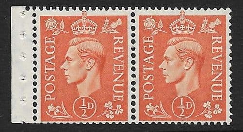 QB9 SG503f ½d Pale Orange George VI Stamp Booklet Pane Perf E Unmounted Mint (Stock P0046)