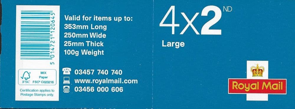 RA2cd 14b Self Adhesive Stamp Booklet 4x 2nd Class Large Stamps Code ...