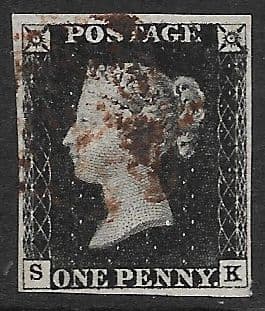 SG1 1840 Penny Black Plate 4 S-K 4 Margin