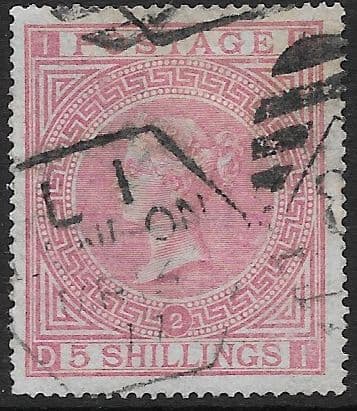 SG126 5/- Rose D-I  Plate 2 Used (Maltese Cross Watermark)