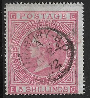 SG126 5/- Rose E-G  Plate 1 Very Fine Used (Maltese Cross Watermark)