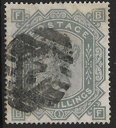 SG128 10/- Greenish Grey Fine - Good Used Stamp B-F (Maltese Cross Watermark)