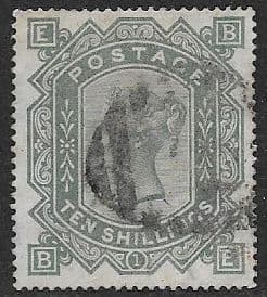 SG128 10/- Greenish Grey Fine - Very Fine Used Stamp B-E Queen Victoria