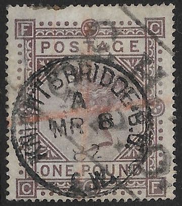 SG129  £1 Brown-Lilac C-F Average  Used (Maltese Cross Watermark)