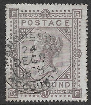 SG129  £1 Brown-Lilac G-F Very Fine Used (Maltese Cross Watermark)