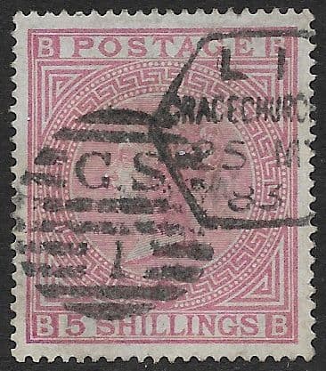 SG134 5/- Rose B-B Fine Used (Large Anchor Watermark)