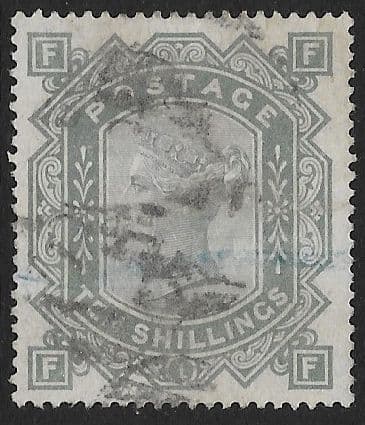 SG135 10/- Greenish Grey F-F  Good  Used (Large Anchor Watermark)
