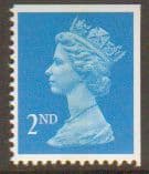 SG1449 2nd Class Bright Blue NVI Machin Stamp Imperf at Top & Right Centre Band Walsall