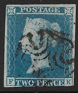 SG14e 1841 2d Blue Maltese X Plate 3 F-K 3 Margins