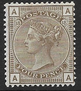 SG160 4d Grey-Brown Plate 18 MOUNTED Mint (Queen Victoria Surface Printed Stamps)
