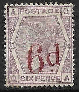 SG162 6d on 6d Liliac  MOUNTED Mint (Queen Victoria Surface Printed Stamps)