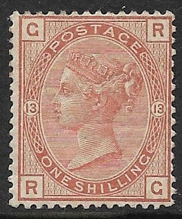 SG163 1/- Orange-Brown Plate 13 MOUNTED Mint (Queen Victoria Surface Printed Stamps)