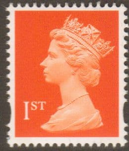 SG1667 1st Class Orange NVI Machin Stamp 2 Phosphor Bands De La Rue