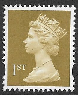 SG1668 1st Class Gold NVI Machin Stamp 2 Phosphor Bands De La Rue