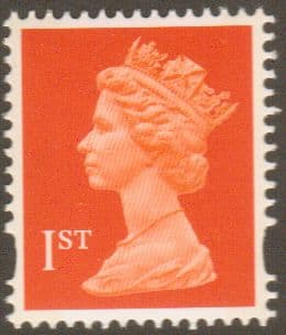 SG1671 1st Class Orange NVI Machin Stamp 2 Phosphor Bands Walsall