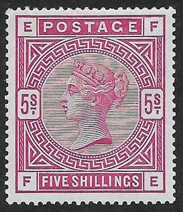 SG180 5/- Rose F-E MOUNTED Mint (Queen Victoria Surface Printed Stamps)