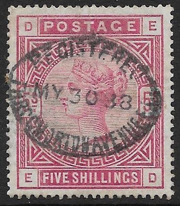 SG180 5/- Rose Used Stamp E-D No Faults