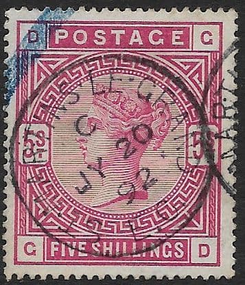 SG180 5/- Rose Used Stamp G-D No Faults