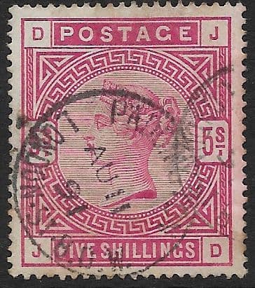 SG180 5/- Rose Used Stamp J-D No Faults