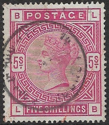 SG180 5/- Rose Used Stamp L-B No Faults