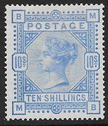 SG183 10/- Ultramarine M-B MOUNTED Mint (Queen Victoria Surface Printed Stamps)