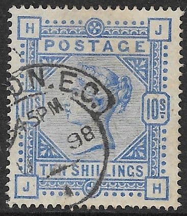 SG183 10/- Ultramarine Used Stamp J-H No Faults